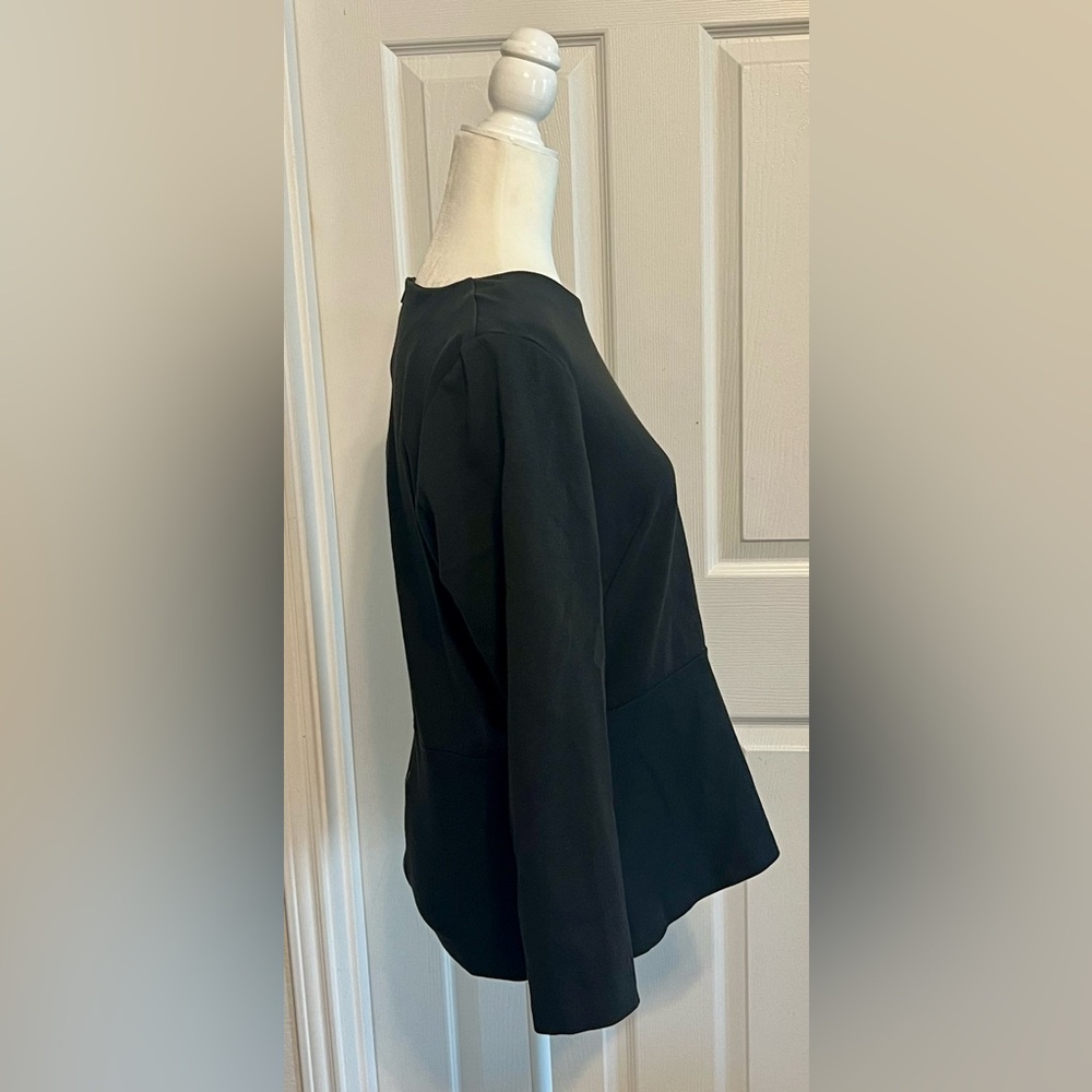 J. Crew Black Ponte Knit Peplum Long Sleeve Top Exposed Zipper Stretch Blouse - Picture 6 of 10